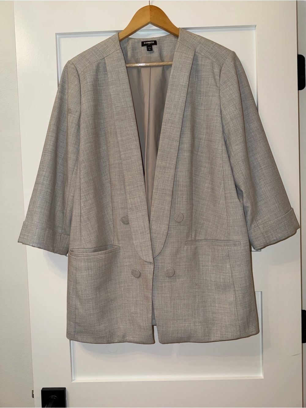 Express Gray Open-Front Blazer with 3/4 Sleeves